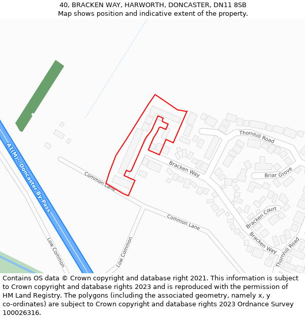 40, BRACKEN WAY, HARWORTH, DONCASTER, DN11 8SB: Location map and indicative extent of plot