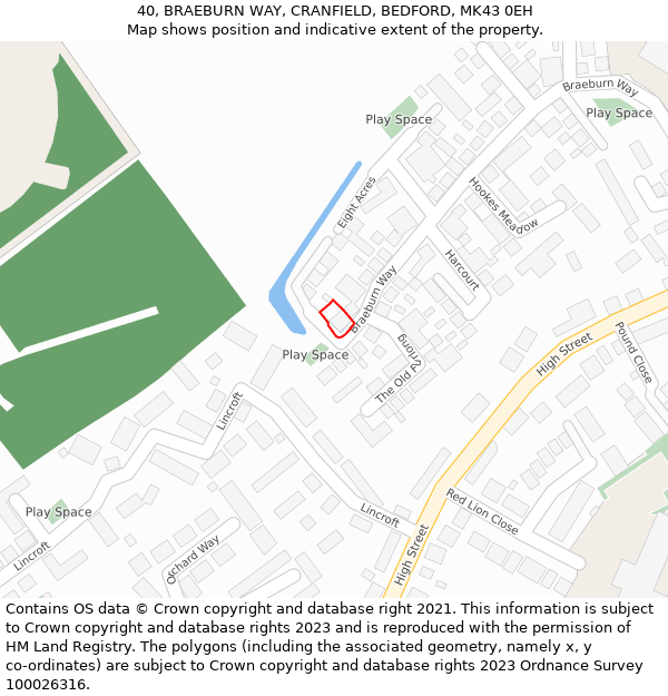 40, BRAEBURN WAY, CRANFIELD, BEDFORD, MK43 0EH: Location map and indicative extent of plot