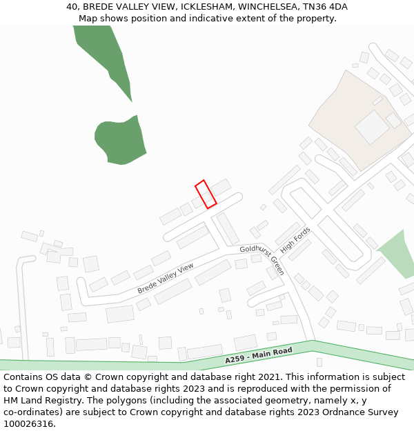 40, BREDE VALLEY VIEW, ICKLESHAM, WINCHELSEA, TN36 4DA: Location map and indicative extent of plot