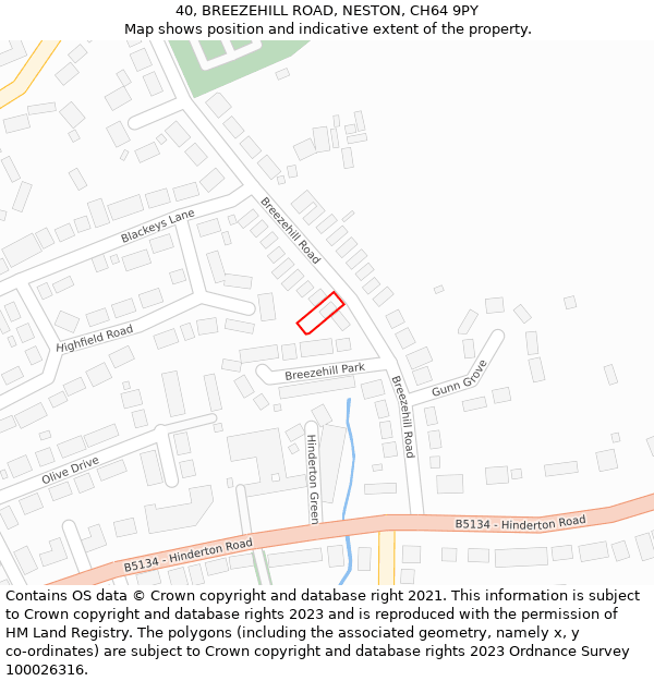 40, BREEZEHILL ROAD, NESTON, CH64 9PY: Location map and indicative extent of plot