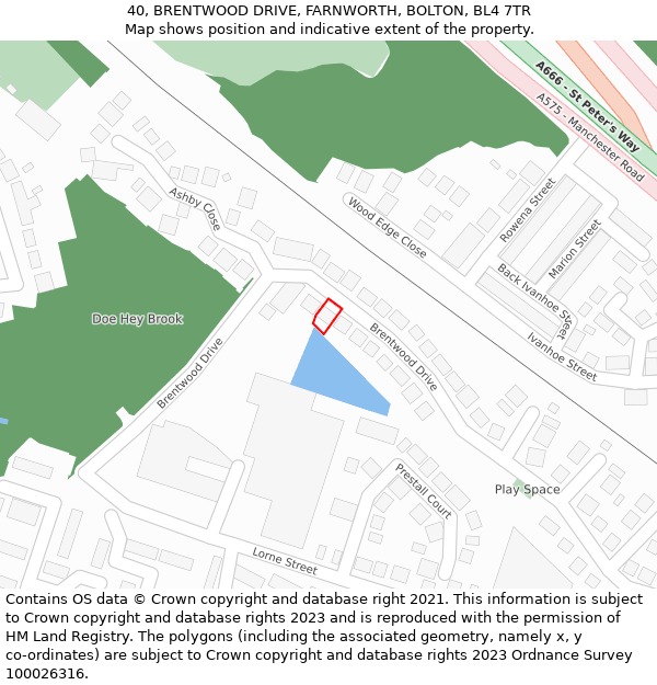 40, BRENTWOOD DRIVE, FARNWORTH, BOLTON, BL4 7TR: Location map and indicative extent of plot