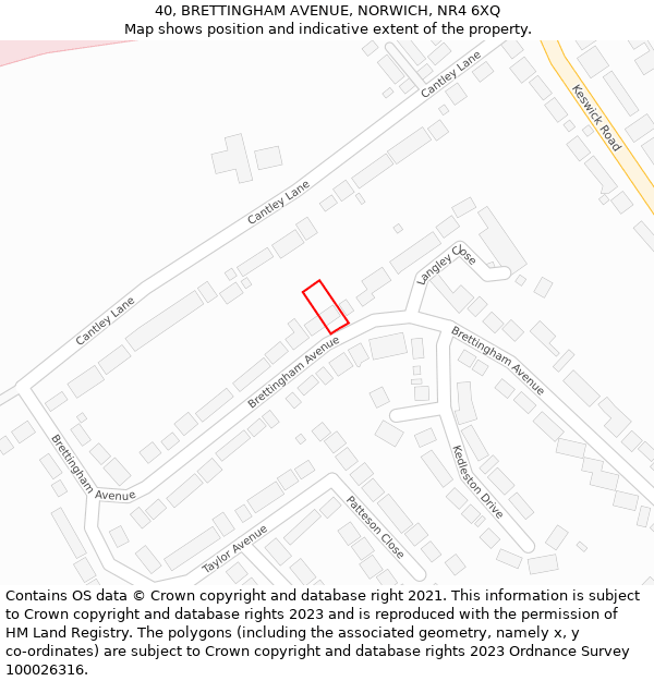 40, BRETTINGHAM AVENUE, NORWICH, NR4 6XQ: Location map and indicative extent of plot
