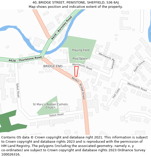 40, BRIDGE STREET, PENISTONE, SHEFFIELD, S36 6AJ: Location map and indicative extent of plot