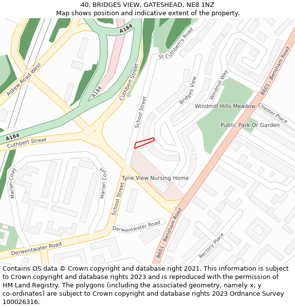 40, BRIDGES VIEW, GATESHEAD, NE8 1NZ: Location map and indicative extent of plot
