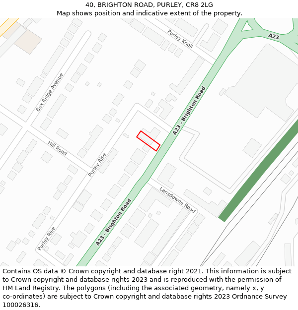 40, BRIGHTON ROAD, PURLEY, CR8 2LG: Location map and indicative extent of plot