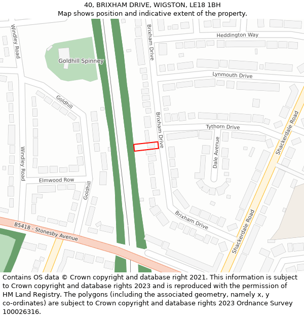 40, BRIXHAM DRIVE, WIGSTON, LE18 1BH: Location map and indicative extent of plot