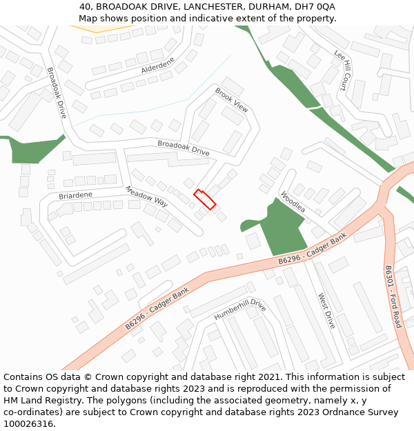 40, BROADOAK DRIVE, LANCHESTER, DURHAM, DH7 0QA: Location map and indicative extent of plot
