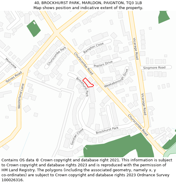 40, BROCKHURST PARK, MARLDON, PAIGNTON, TQ3 1LB: Location map and indicative extent of plot