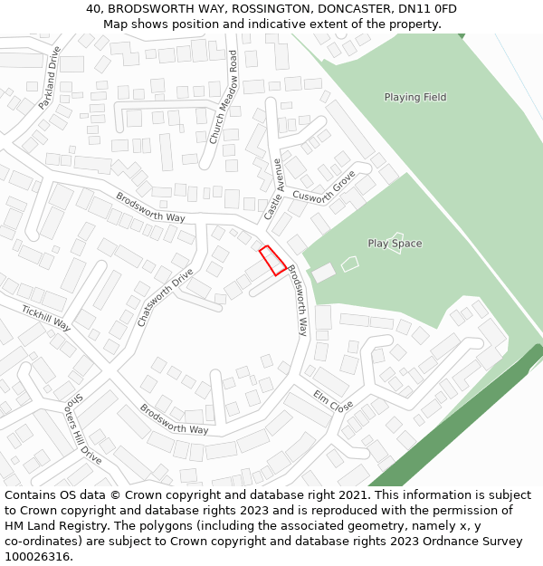 40, BRODSWORTH WAY, ROSSINGTON, DONCASTER, DN11 0FD: Location map and indicative extent of plot