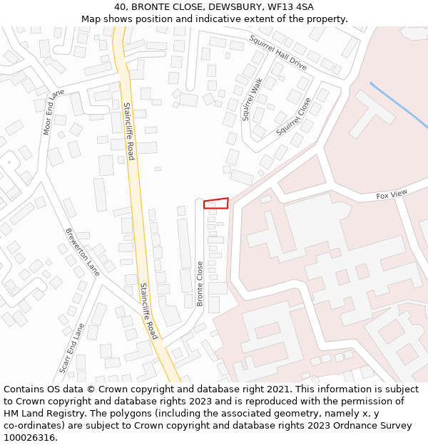 40, BRONTE CLOSE, DEWSBURY, WF13 4SA: Location map and indicative extent of plot