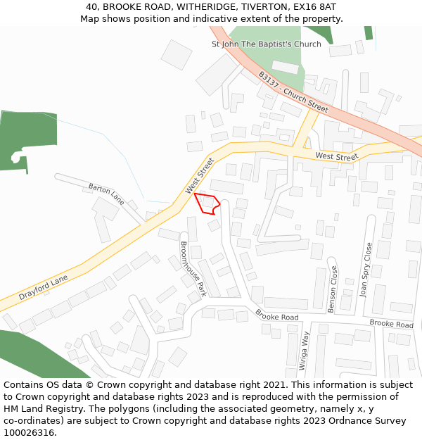 40, BROOKE ROAD, WITHERIDGE, TIVERTON, EX16 8AT: Location map and indicative extent of plot