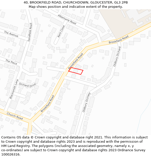 40, BROOKFIELD ROAD, CHURCHDOWN, GLOUCESTER, GL3 2PB: Location map and indicative extent of plot