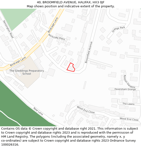 40, BROOMFIELD AVENUE, HALIFAX, HX3 0JF: Location map and indicative extent of plot