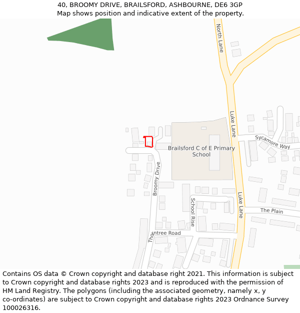 40, BROOMY DRIVE, BRAILSFORD, ASHBOURNE, DE6 3GP: Location map and indicative extent of plot