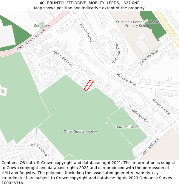40, BRUNTCLIFFE DRIVE, MORLEY, LEEDS, LS27 0NF: Location map and indicative extent of plot