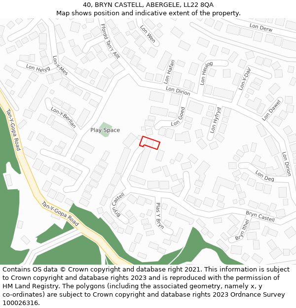 40, BRYN CASTELL, ABERGELE, LL22 8QA: Location map and indicative extent of plot