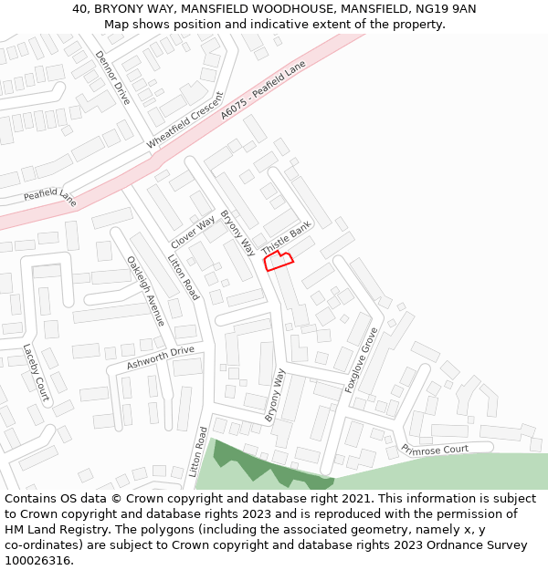 40, BRYONY WAY, MANSFIELD WOODHOUSE, MANSFIELD, NG19 9AN: Location map and indicative extent of plot
