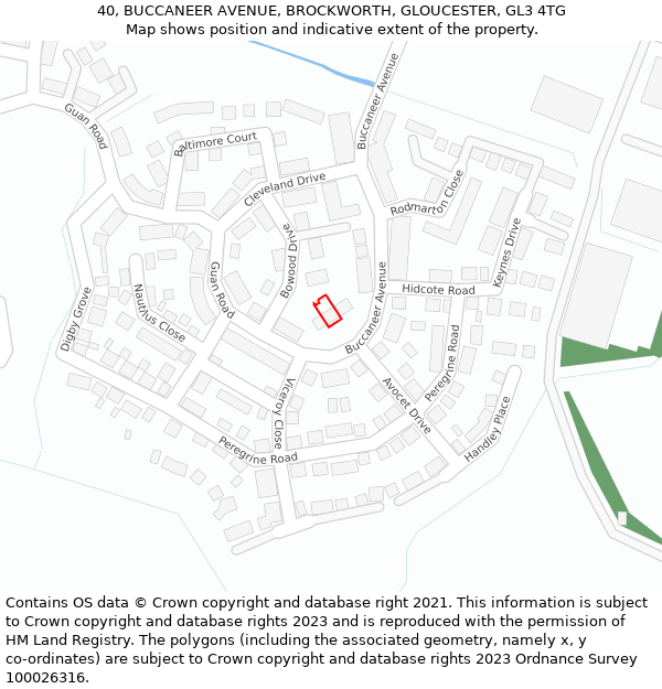 40, BUCCANEER AVENUE, BROCKWORTH, GLOUCESTER, GL3 4TG: Location map and indicative extent of plot