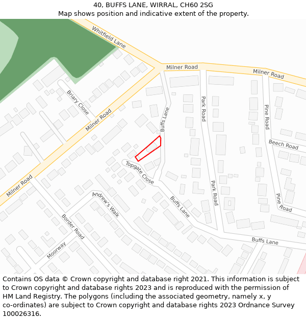 40, BUFFS LANE, WIRRAL, CH60 2SG: Location map and indicative extent of plot