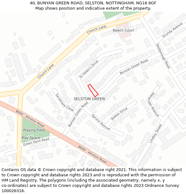 40, BUNYAN GREEN ROAD, SELSTON, NOTTINGHAM, NG16 6GF: Location map and indicative extent of plot