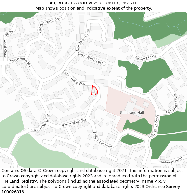 40, BURGH WOOD WAY, CHORLEY, PR7 2FP: Location map and indicative extent of plot