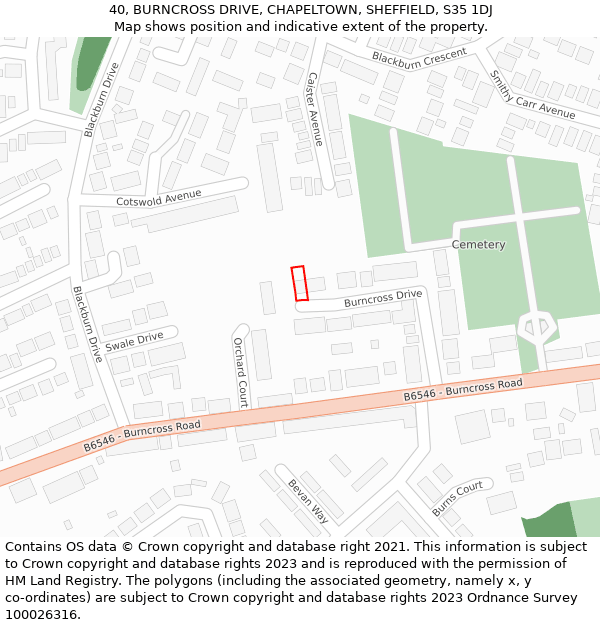 40, BURNCROSS DRIVE, CHAPELTOWN, SHEFFIELD, S35 1DJ: Location map and indicative extent of plot