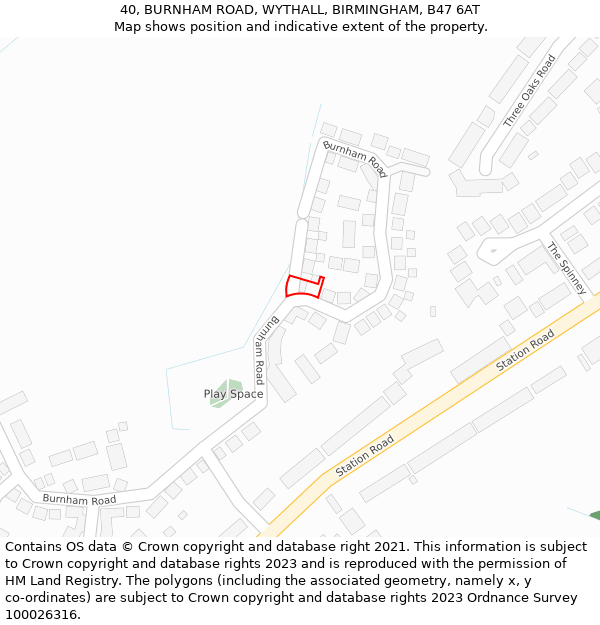 40, BURNHAM ROAD, WYTHALL, BIRMINGHAM, B47 6AT: Location map and indicative extent of plot