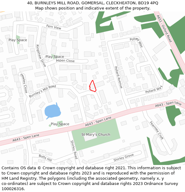 40, BURNLEYS MILL ROAD, GOMERSAL, CLECKHEATON, BD19 4PQ: Location map and indicative extent of plot