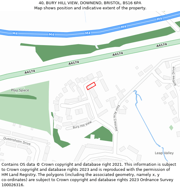 40, BURY HILL VIEW, DOWNEND, BRISTOL, BS16 6PA: Location map and indicative extent of plot