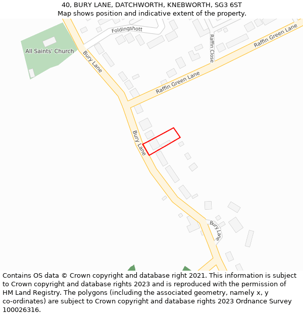 40, BURY LANE, DATCHWORTH, KNEBWORTH, SG3 6ST: Location map and indicative extent of plot