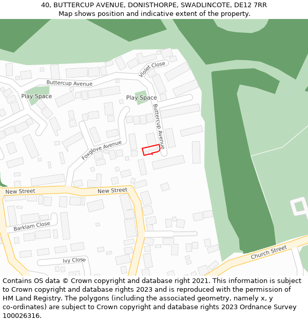 40, BUTTERCUP AVENUE, DONISTHORPE, SWADLINCOTE, DE12 7RR: Location map and indicative extent of plot