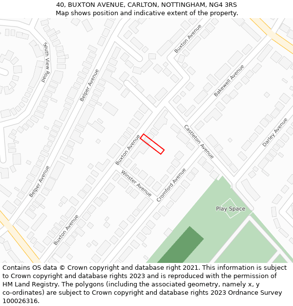 40, BUXTON AVENUE, CARLTON, NOTTINGHAM, NG4 3RS: Location map and indicative extent of plot