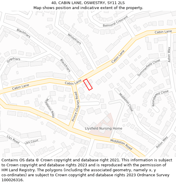 40, CABIN LANE, OSWESTRY, SY11 2LS: Location map and indicative extent of plot