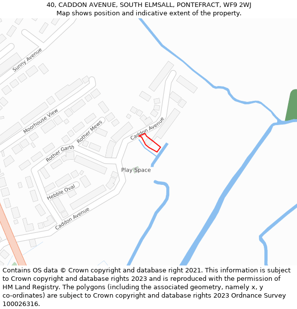 40, CADDON AVENUE, SOUTH ELMSALL, PONTEFRACT, WF9 2WJ: Location map and indicative extent of plot