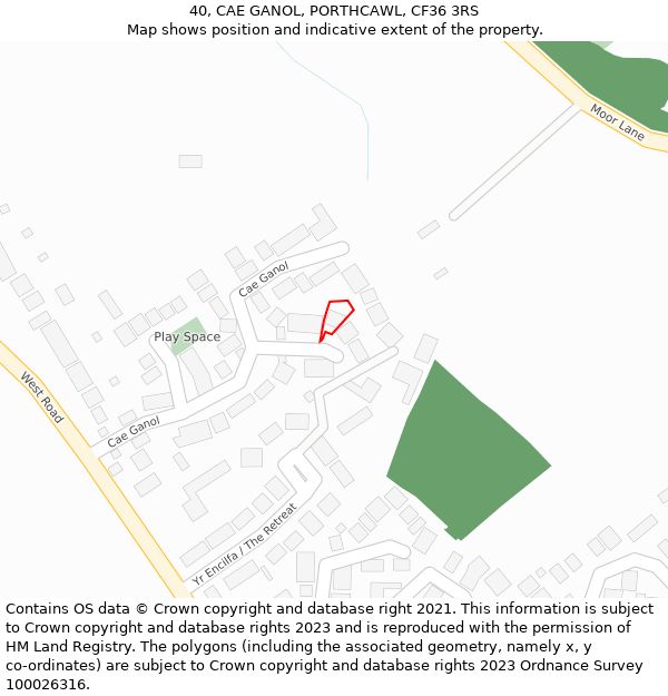 40, CAE GANOL, PORTHCAWL, CF36 3RS: Location map and indicative extent of plot