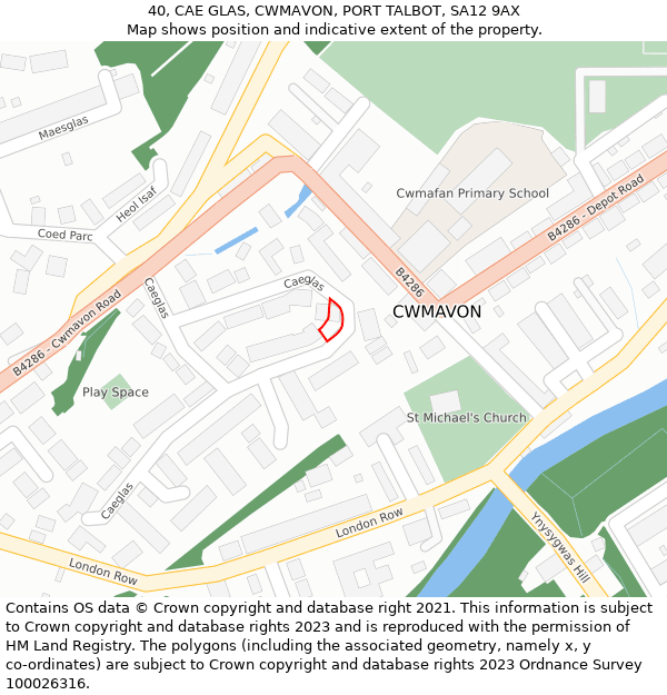 40, CAE GLAS, CWMAVON, PORT TALBOT, SA12 9AX: Location map and indicative extent of plot