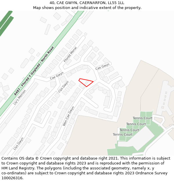 40, CAE GWYN, CAERNARFON, LL55 1LL: Location map and indicative extent of plot