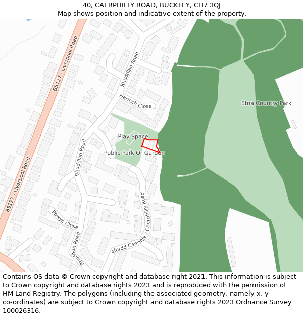 40, CAERPHILLY ROAD, BUCKLEY, CH7 3QJ: Location map and indicative extent of plot
