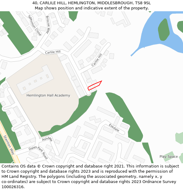 40, CARLILE HILL, HEMLINGTON, MIDDLESBROUGH, TS8 9SL: Location map and indicative extent of plot