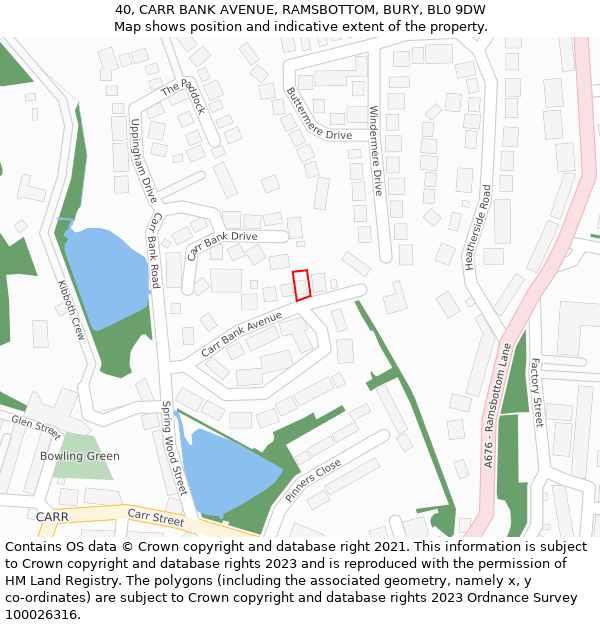 40, CARR BANK AVENUE, RAMSBOTTOM, BURY, BL0 9DW: Location map and indicative extent of plot