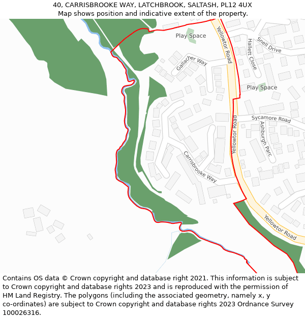 40, CARRISBROOKE WAY, LATCHBROOK, SALTASH, PL12 4UX: Location map and indicative extent of plot