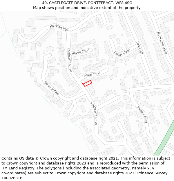 40, CASTLEGATE DRIVE, PONTEFRACT, WF8 4SG: Location map and indicative extent of plot