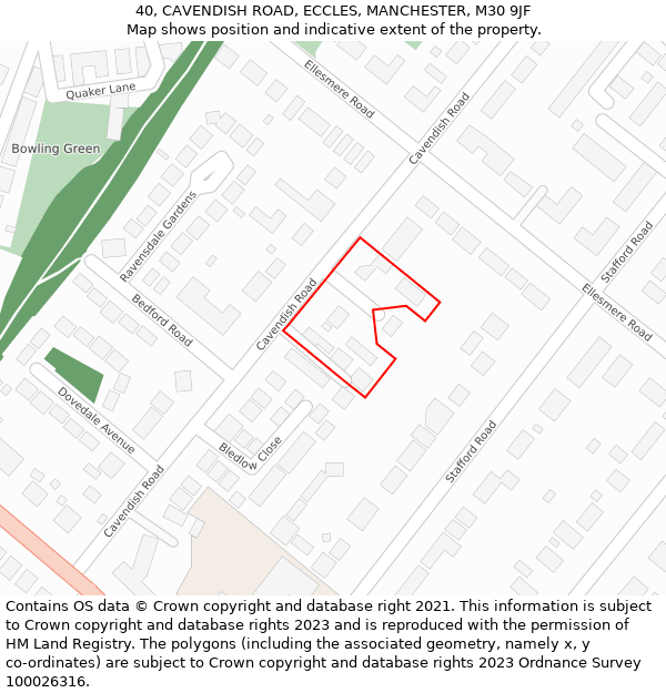 40, CAVENDISH ROAD, ECCLES, MANCHESTER, M30 9JF: Location map and indicative extent of plot