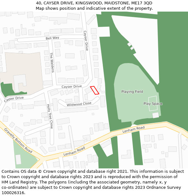 40, CAYSER DRIVE, KINGSWOOD, MAIDSTONE, ME17 3QD: Location map and indicative extent of plot