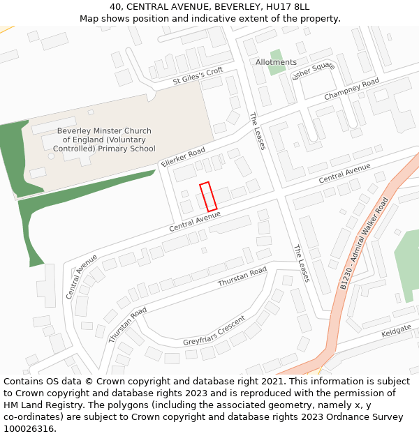 40, CENTRAL AVENUE, BEVERLEY, HU17 8LL: Location map and indicative extent of plot