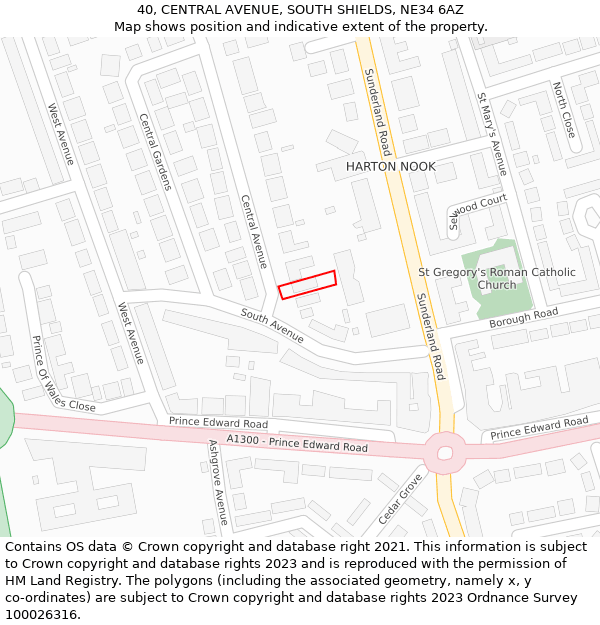 40, CENTRAL AVENUE, SOUTH SHIELDS, NE34 6AZ: Location map and indicative extent of plot