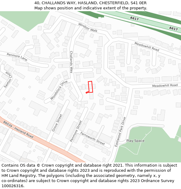 40, CHALLANDS WAY, HASLAND, CHESTERFIELD, S41 0ER: Location map and indicative extent of plot