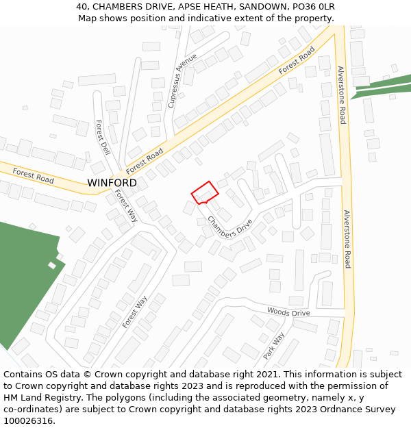 40, CHAMBERS DRIVE, APSE HEATH, SANDOWN, PO36 0LR: Location map and indicative extent of plot