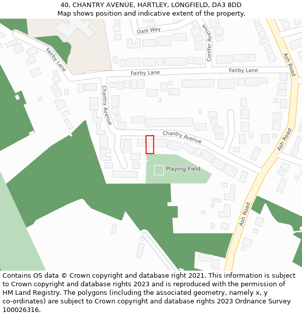 40, CHANTRY AVENUE, HARTLEY, LONGFIELD, DA3 8DD: Location map and indicative extent of plot