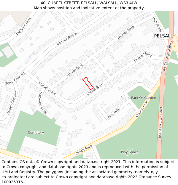 40, CHAPEL STREET, PELSALL, WALSALL, WS3 4LW: Location map and indicative extent of plot